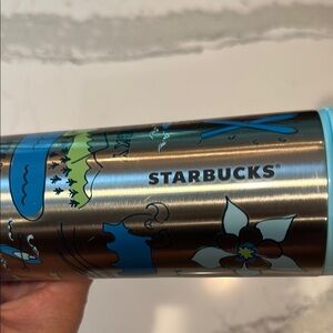 Starbucks Silver Tumbler Colorado with Blue and Green Design